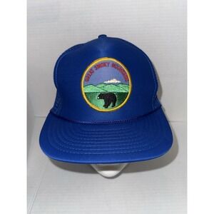Vintage Great Smoky Mountains Truck Hat SnapBack  Blue Bear Nissin